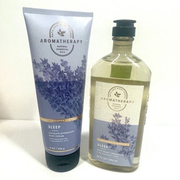 Bath & Body Works Aromatherapy SLEEP Lavender Vanilla Body Cream & Bubble Bath - Picture 1 of 2